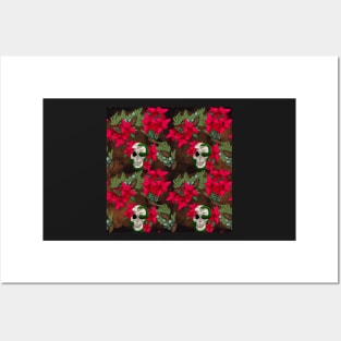 Gothic Pagan Holiday Skulls, Snakes, and Poinsettia Black and Orange Posters and Art